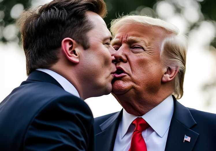 Elon Musk and Donald Trump kiss, according to artificial intelligence.