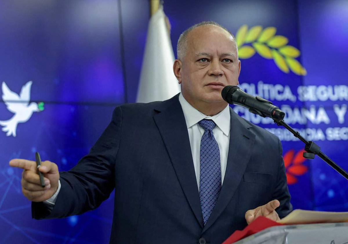 El ministro del Initerior venezolano, Diosdado Cabello, durante la rueda de prensa en la que anunción un plan de «desestabilización» contra su país.