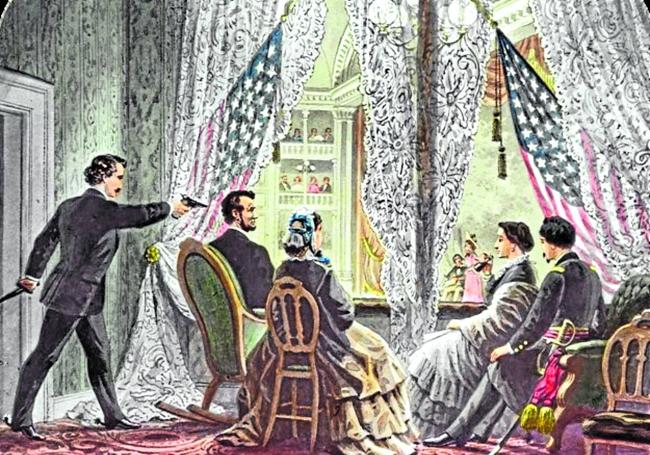 Pintura que recrea el asesinato de Abraham Lincoln mientras asistía a una función teatral.