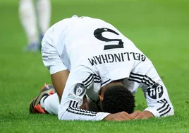 Jude Bellingham, abatido durante el partido del Real Madrid frente al Lille.