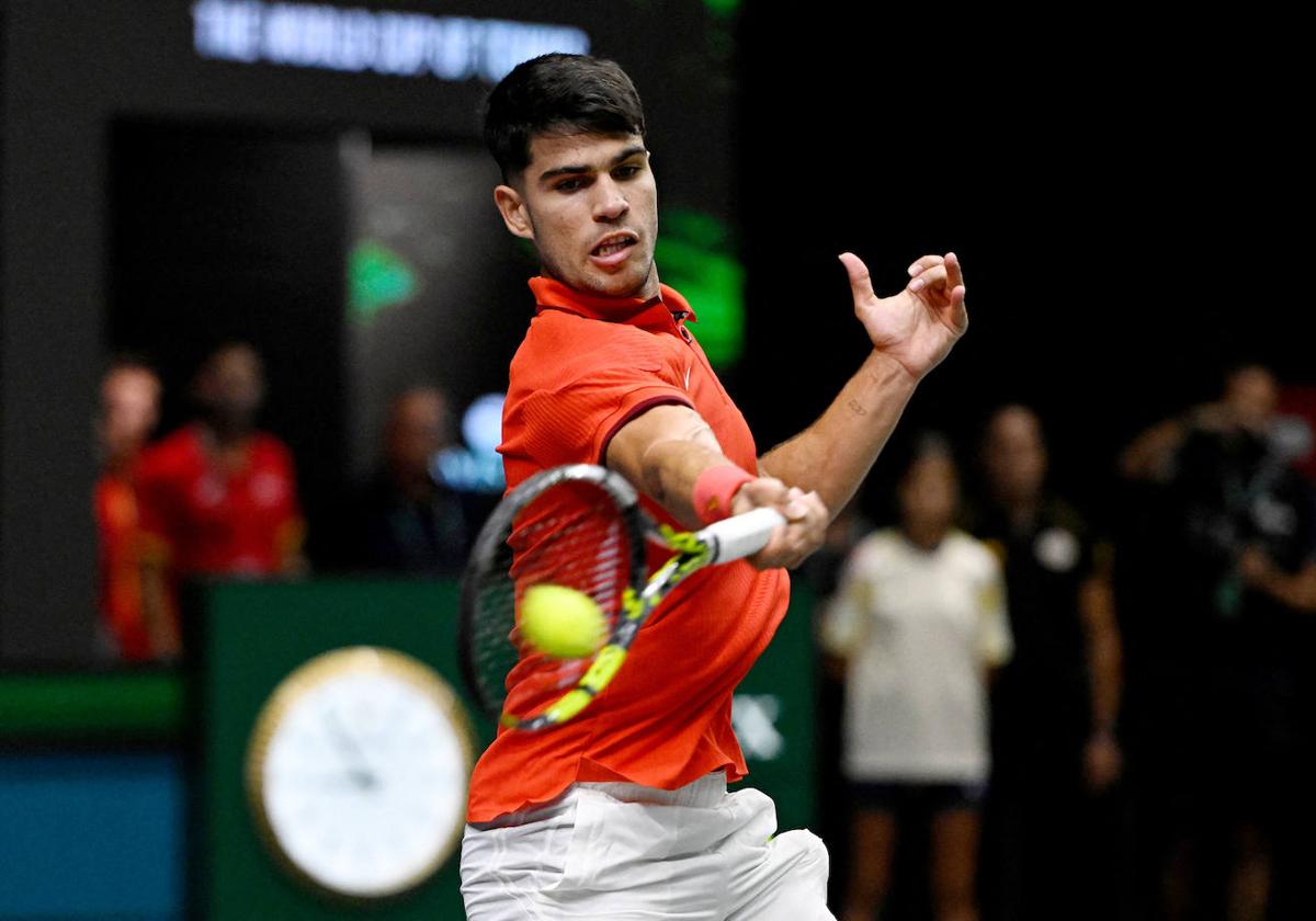 Carlos Alcaraz, durante un partido de Copa Davis.