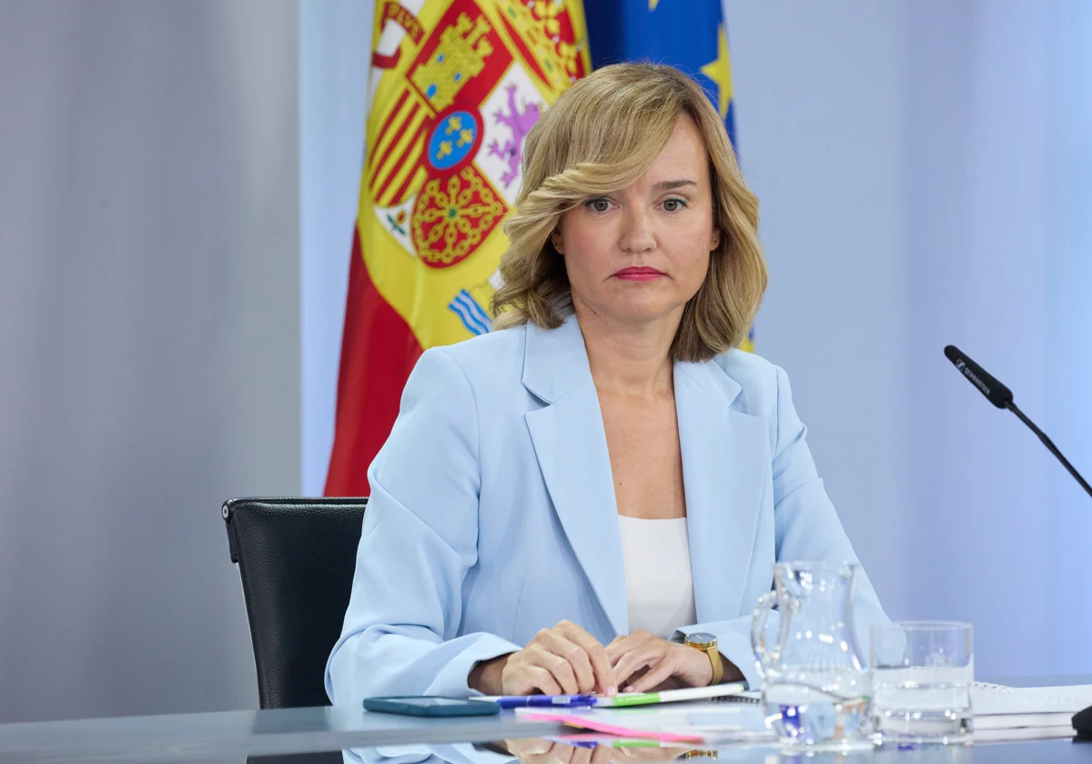 La portavoz del Gobierno, Pilar Alegría, este martes en su habitual comparecencia en la Moncloa tras el Consejo de Ministros