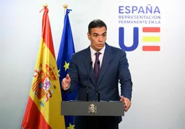 El presidente Pedro Sánchez, este jueves en Bruselas durante su comparecencia ante la prensa.