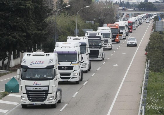 Una fila de camiones por la carretera.