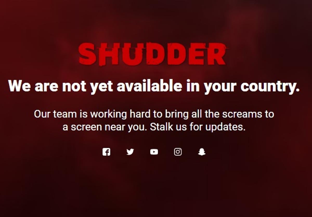 El pantallazo que señala que Shudder no está disponible en nuestro país.