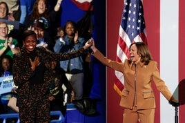 Michelle Obama y Kamala Harris en Kalamazoo.