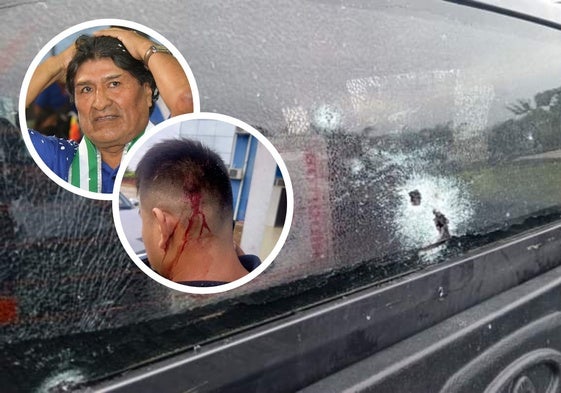 Imágenes de Evo Morales, el conductor herido y los impactos de bala en una luneta.