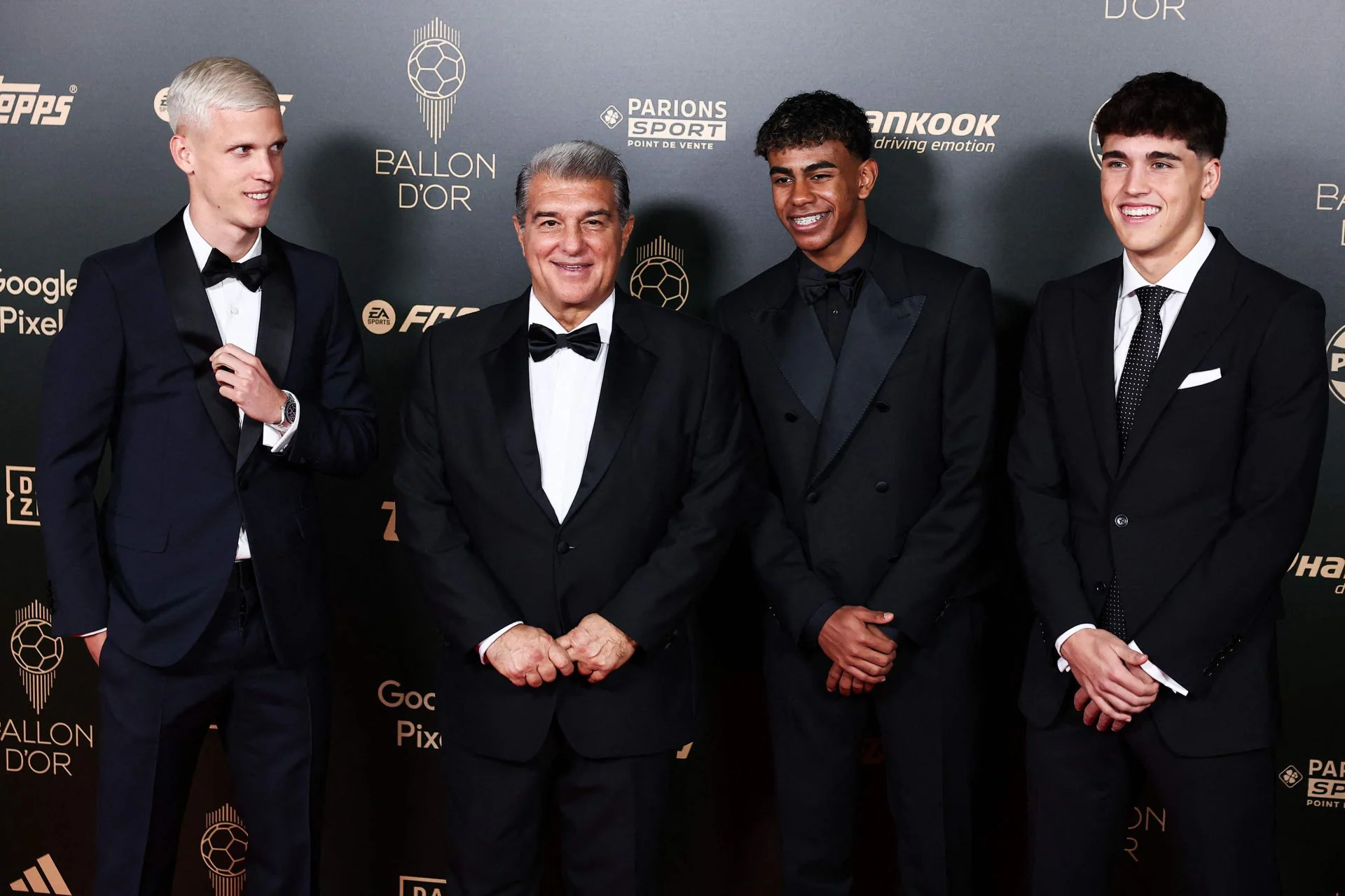 Dani Olmo, Joan Laporta, Lamine Yamal y Pau Cubarsí formaron parte de la nutrida expedición del Barça que acudió a París para la gala del Balón de Oro.