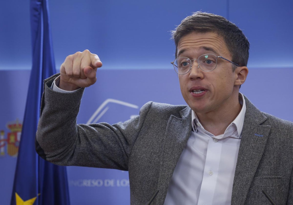 El exportavoz de Sumar, Íñigo Errejón, durante su última rueda de prensa el pasado martes en el Congreso antes de dimitir.