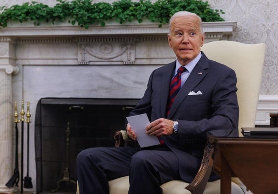 El presidente de los Estados Unidos, Joe Biden, durante la recepción al primer ministro esloveno, Robert Golob.