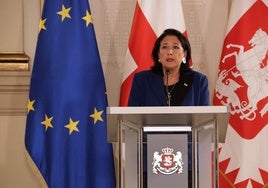 La presidenta de Georgia, Salomé Zurabishvili, en una rueda de prensa este miércoles en Tiflis.