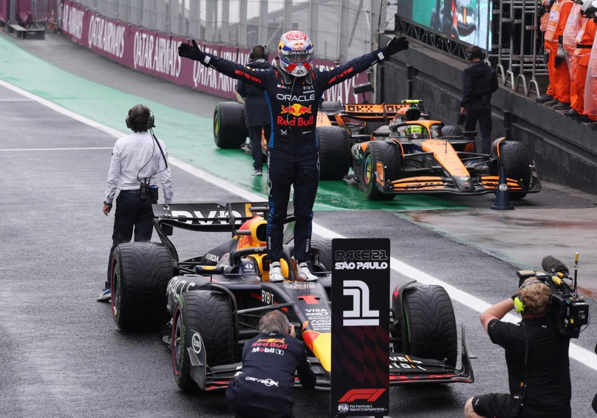 Max Verstappen celebra su triunfo en Brasil