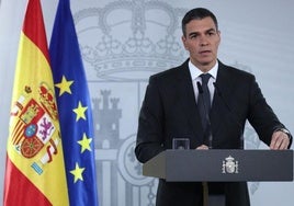 Pedro Sánchez, durante la rueda de prensa de esta mañana