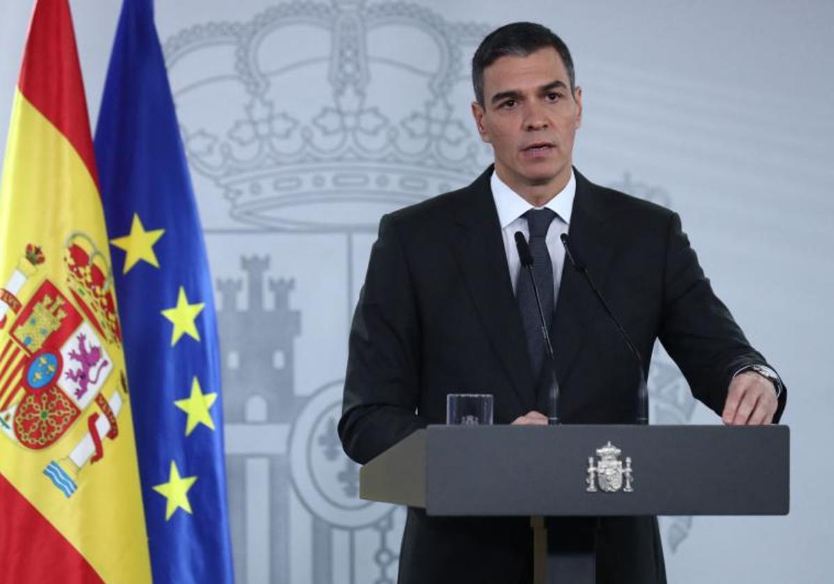 Pedro Sánchez, durante la rueda de prensa de esta mañana