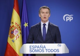 El líder del PP, Alberto Núñez Feijoó durante la rueda de prensa posterior a la reunión del Comité de Dirección del Partido.