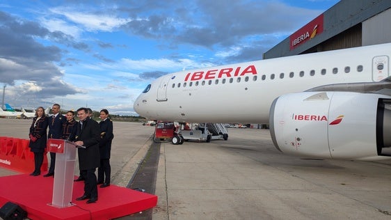 El presidente de Iberia presenta el Airbus A321 XLR en Madrid.