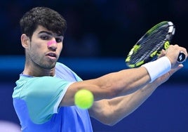 Carlos Alcaraz, durante el partido que disputó ante Alexander Zverev en las Finales ATP.