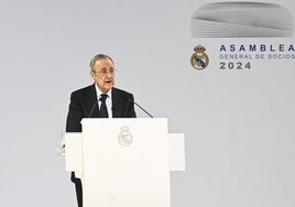 Florentino Pérez, durante su intervención en la asamblea del Real Madrid.