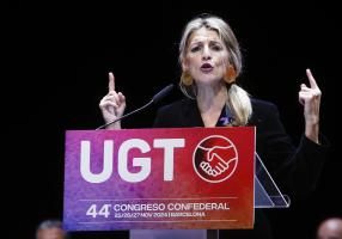 La vicepresidenta y ministra de Trabajo, Yolanda Díaz, en el Congreso de UGT.