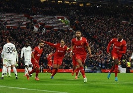 Cody Gakpo celebra el segundo gol del Liverpool al Real Madrid.