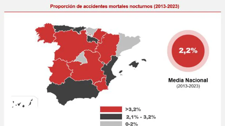 Mapa de accidentes nocturnos en España