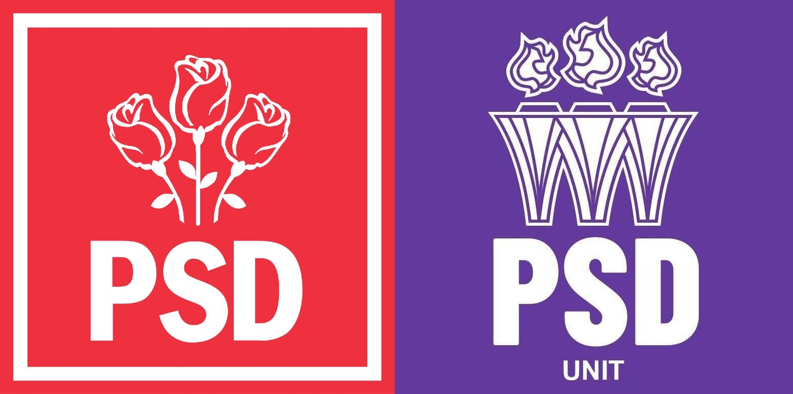 El logo del PSD, a la izquierda, y el del PSD Unido, a la derecha, comparten varias características.