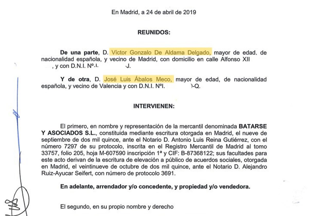 Encabezamiento del polémico contrato con las firmas al margen de Aldama y Ábalos