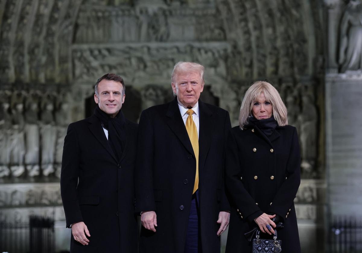 Donald Trump, Emmanuel Macron y Volodímir Zelenski.