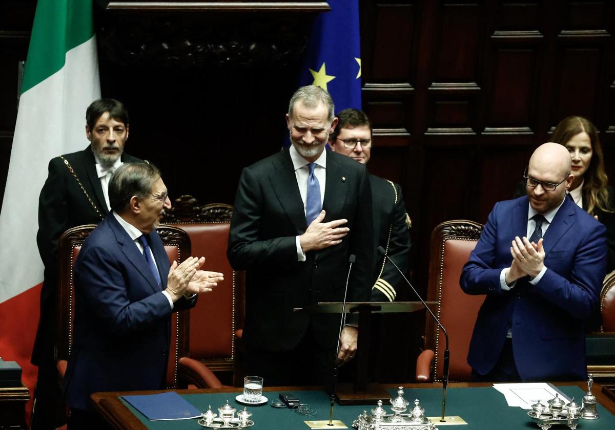 Felipe VI, durante su discurso en el Parlamento de Italia.