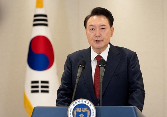 El presidente surcoreano, Yoon Suk-yeol, durante su desafiante discurso de este jueves.