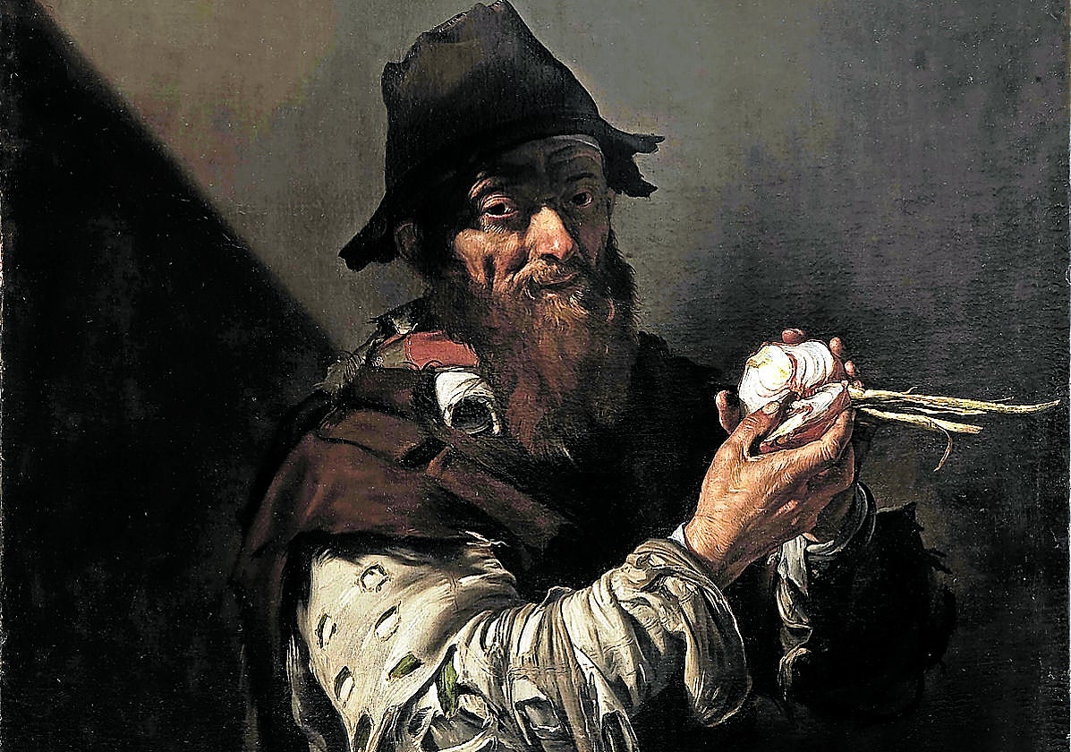 'Allegory of Smell'. The Valencian master presents a beggar with an onion that makes him cry.