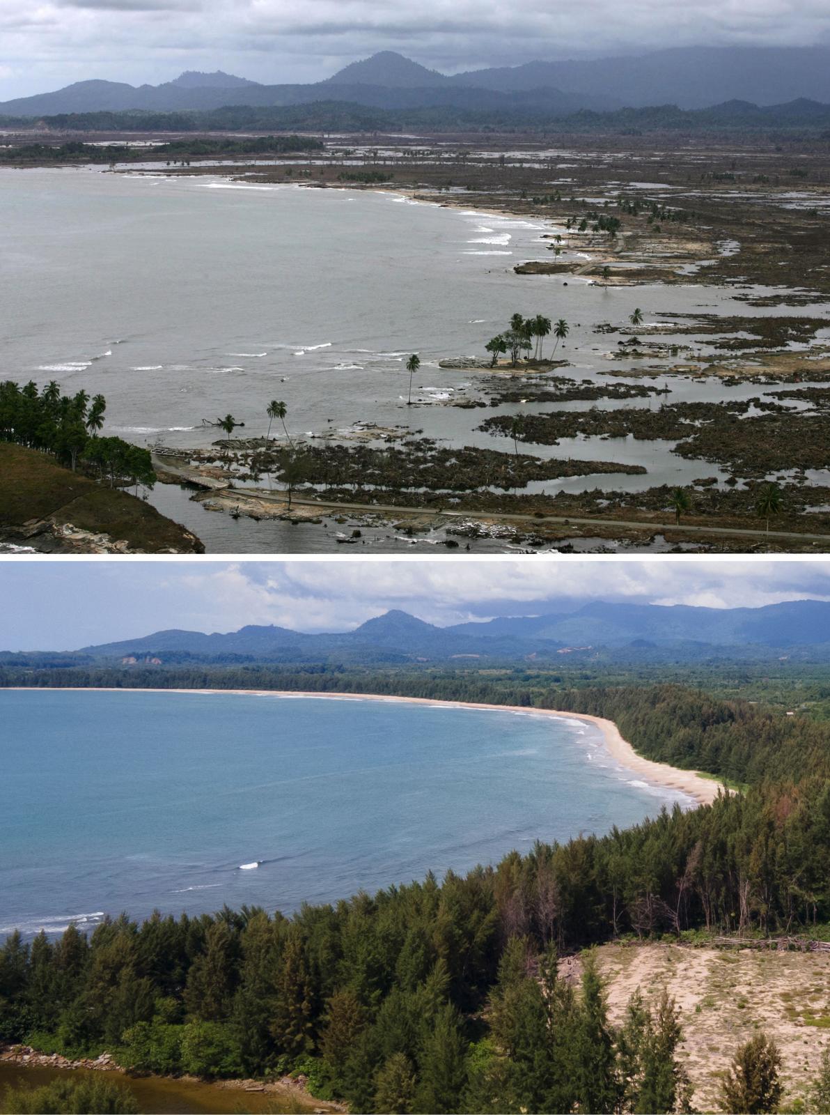 El antes y después en la isla indonesia de Sumatra tras el devastador tsunami de 2004