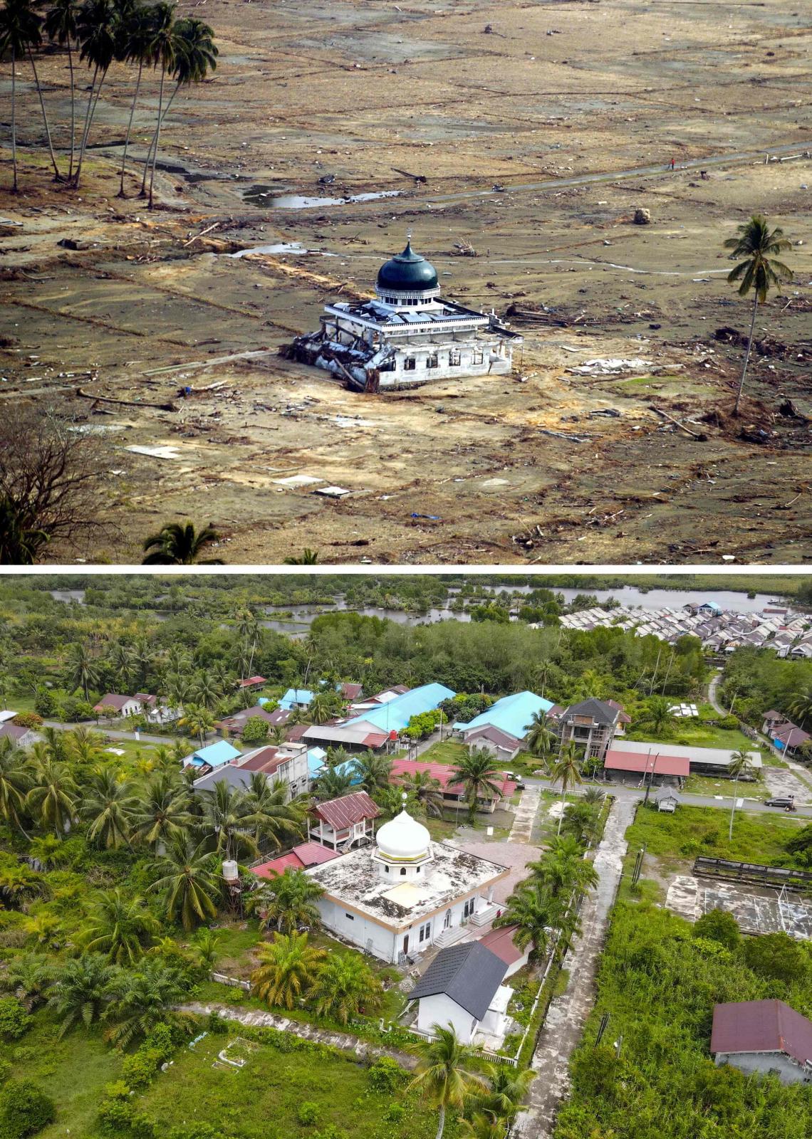 El antes y después en la isla indonesia de Sumatra tras el devastador tsunami de 2004