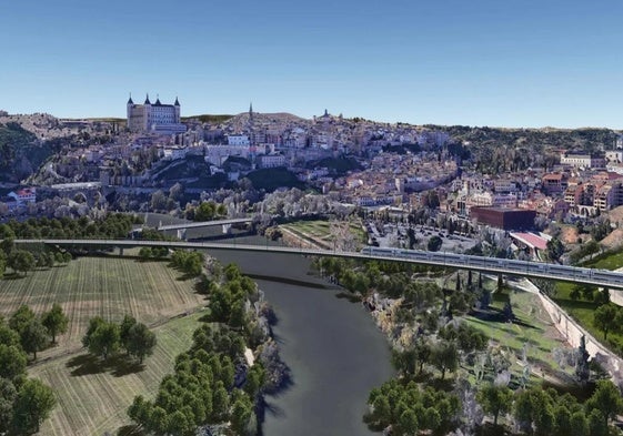 Propuesta del paso del AVE por Toledo a través de un viaducto sobre el Tajo.