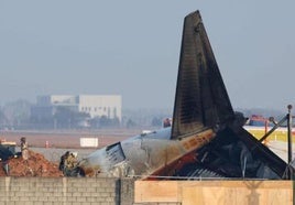 Solo la cola quedó reconocible tras la explosión del avión.