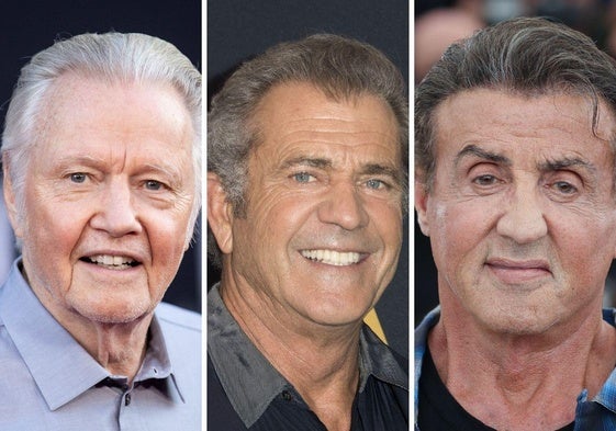 Los actores Jon Voight, Mel Gibson y Sylvester Stallone.