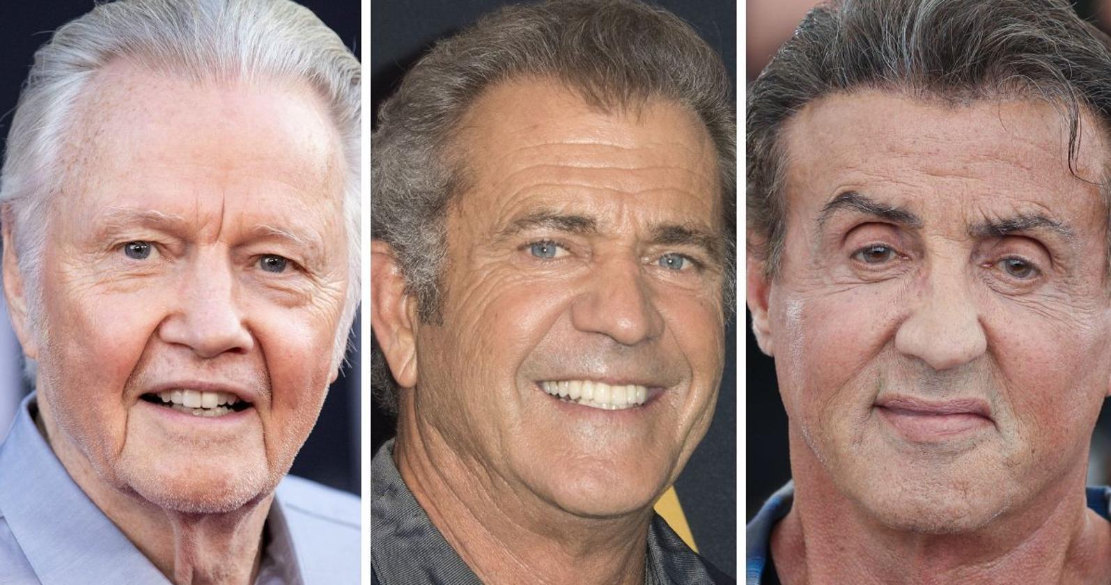 Los actores Jon Voight, Mel Gibson y Sylvester Stallone.