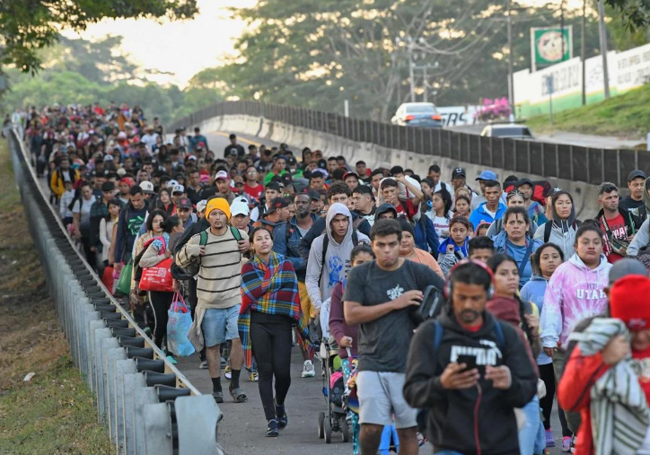 Caravana de migrantes en Tapachula, en el estado mexicano de Chiapas.