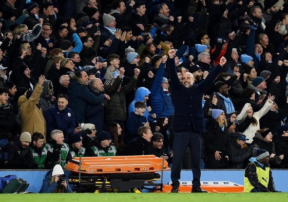 Pep Guardiola, celebrando la victoria ante el Chelsea