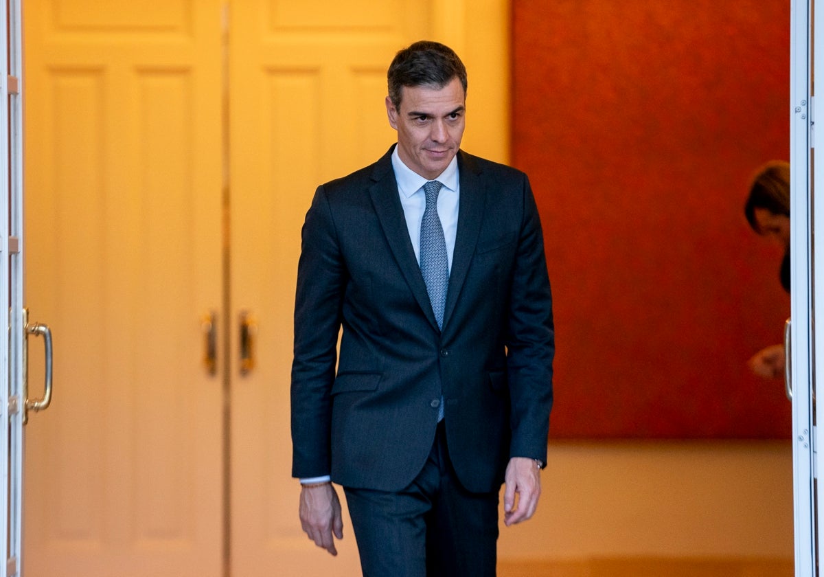 Pedro Sánchez, este lunes, en el Palacio de la Moncloa, donde recibió al secretario general de la OTAN, Mark Rutte