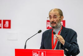 Lambán en un reciente acto del PSOE de Aragón