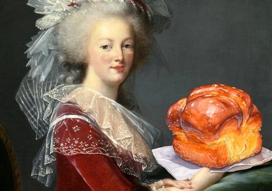 Montaje basado en un retrato de la reina María Antonieta pintado por Élisabeth Vigée-Lebrun (1785).