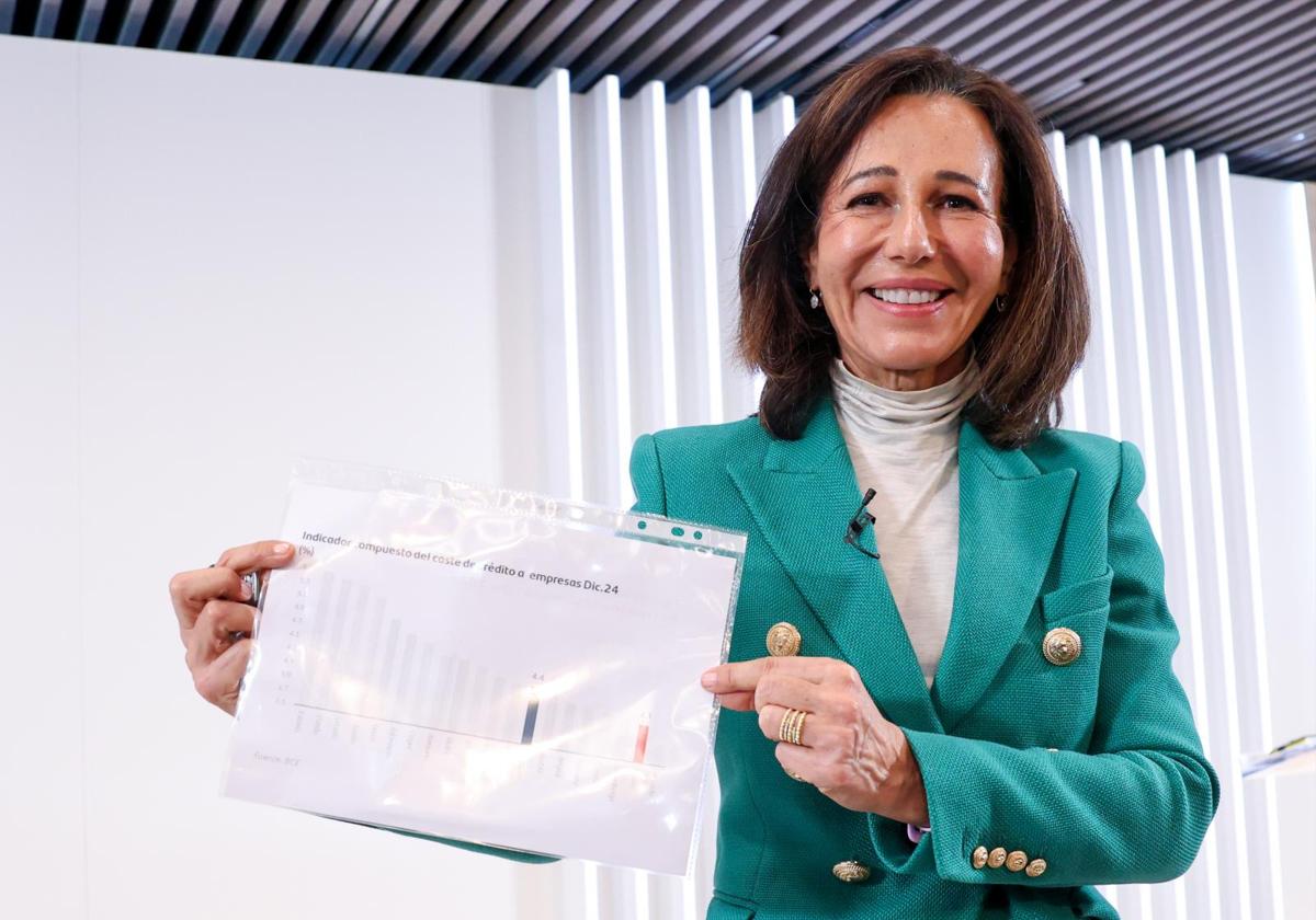 La presidenta del Banco Santander, Ana Botín, durante la presentación de los resultados de Banco Santander en su ejercicio de 2024, a 5 de febrero de 2025