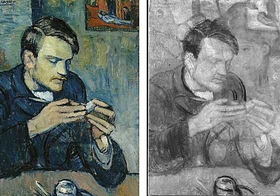 El original de Picasso y su radiografía con la intrigante figura femenina.