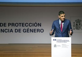 El presidente de Gobierno Pedro Sánchez en el acto del XX aniversario de la Ley contra la Violencia de Género, este lunes.