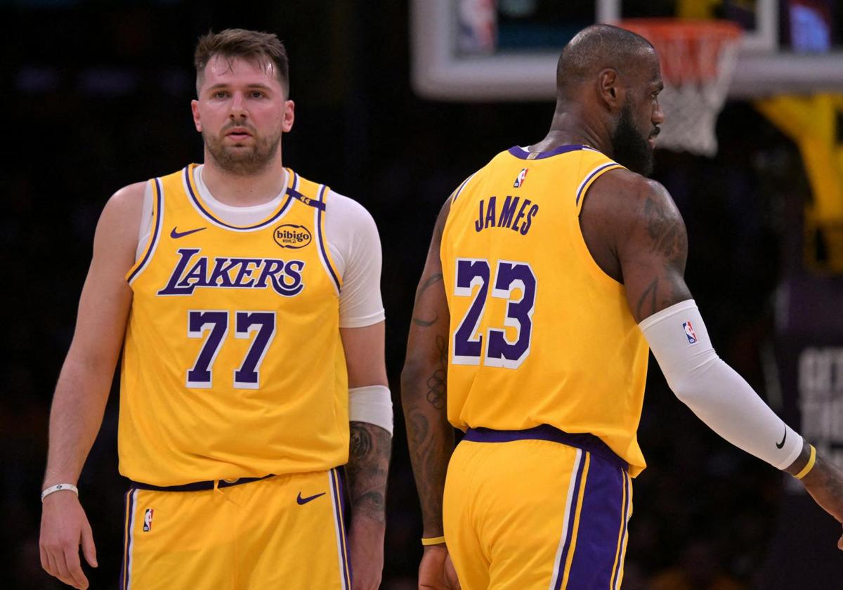 Luka Doncic and LeBron James in the Los Angeles Lakers' victory against the Utah Jazz