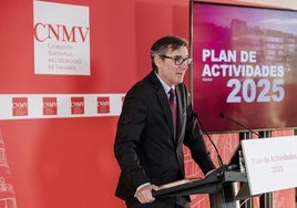 El presidente de la CNMV, Carlos San Basilio, durante la presentación del Plan de Actividades de 2025.