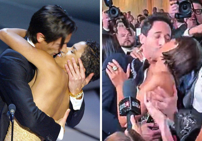Beso de los actores en 2023 y en la noche de ayer