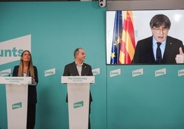 La portavoz en el Congreso de Junts, Miriam Nogueras, el secretario general de Junts, Jordi Turull, y el presidente de Junts, Carles Puigdemont