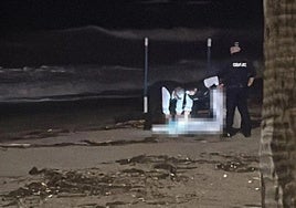 Imagen de los agentes con el cadáver en la playa.